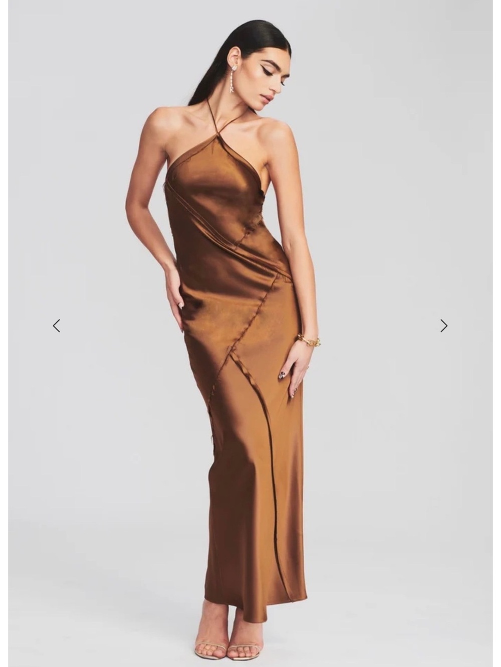 Retrofete Sylvia silk gown in cognac xs $495 sold out online FLAW MISSING STRAP